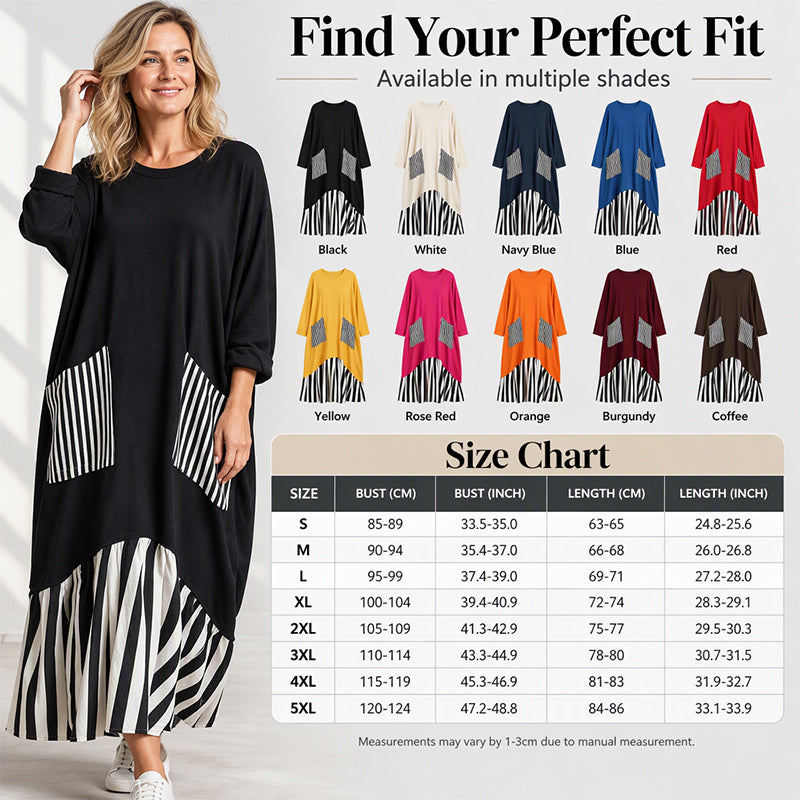 ✨Women's Striped Patchwork Long Sleeve Maxi Dress