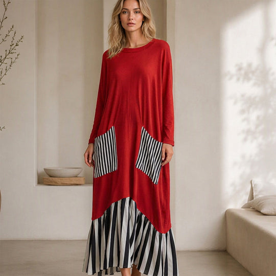 ✨Women's Striped Patchwork Long Sleeve Maxi Dress
