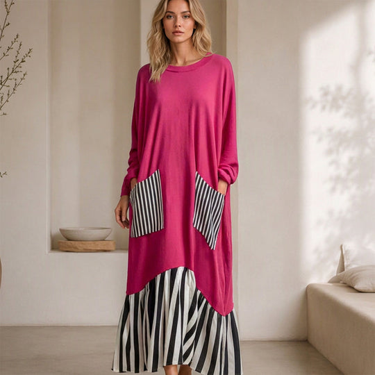 ✨Women's Striped Patchwork Long Sleeve Maxi Dress