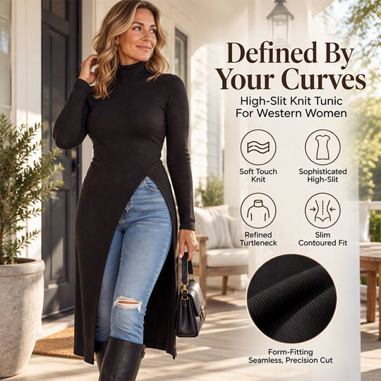 Women's Turtleneck High Split Knit Tunic
