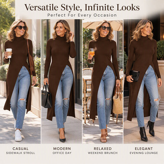 Women's Turtleneck High Split Knit Tunic