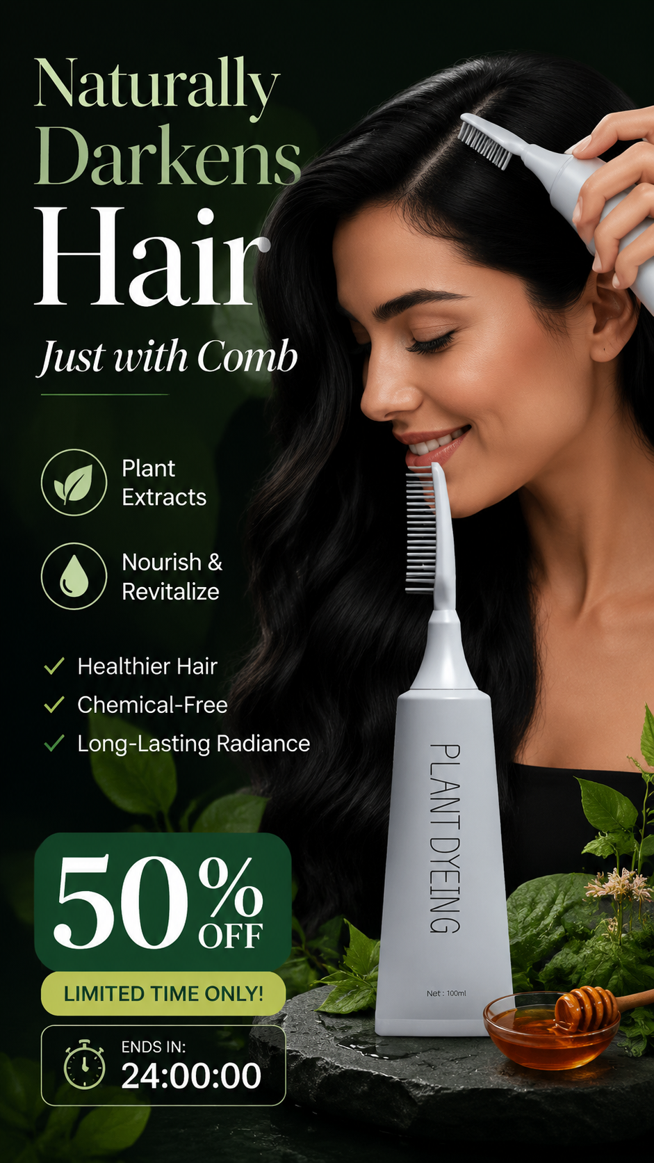 ✨ German Plant-Based Hair Dye for Salon-Perfect Roots – 100% Plant Power, Easy to Use & Covers Gray Hair in 5 Minutes 🌿